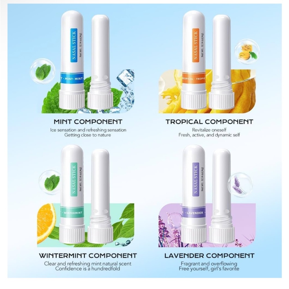 4 Pack Relieving Nasal Congestion Herbal Diffuser Nasal Stick Inhalers Set New